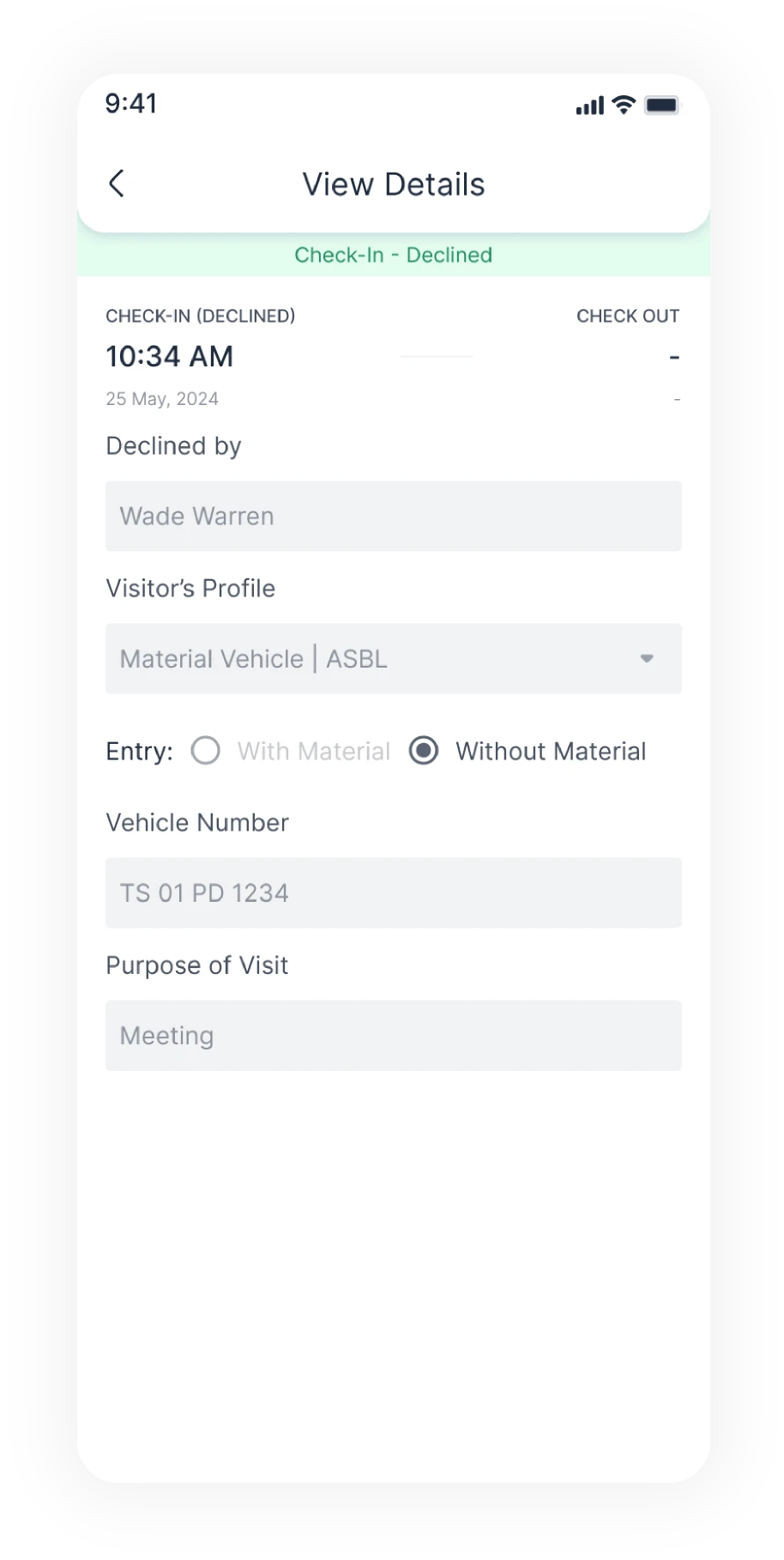 View details - check-in declined